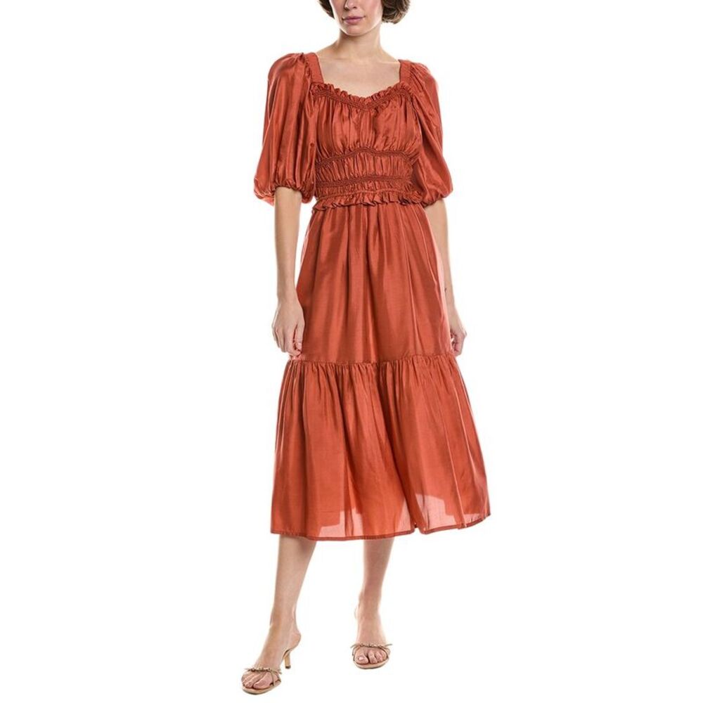 Sea Ny Womens  Kyle Silk Midi Dress, Red